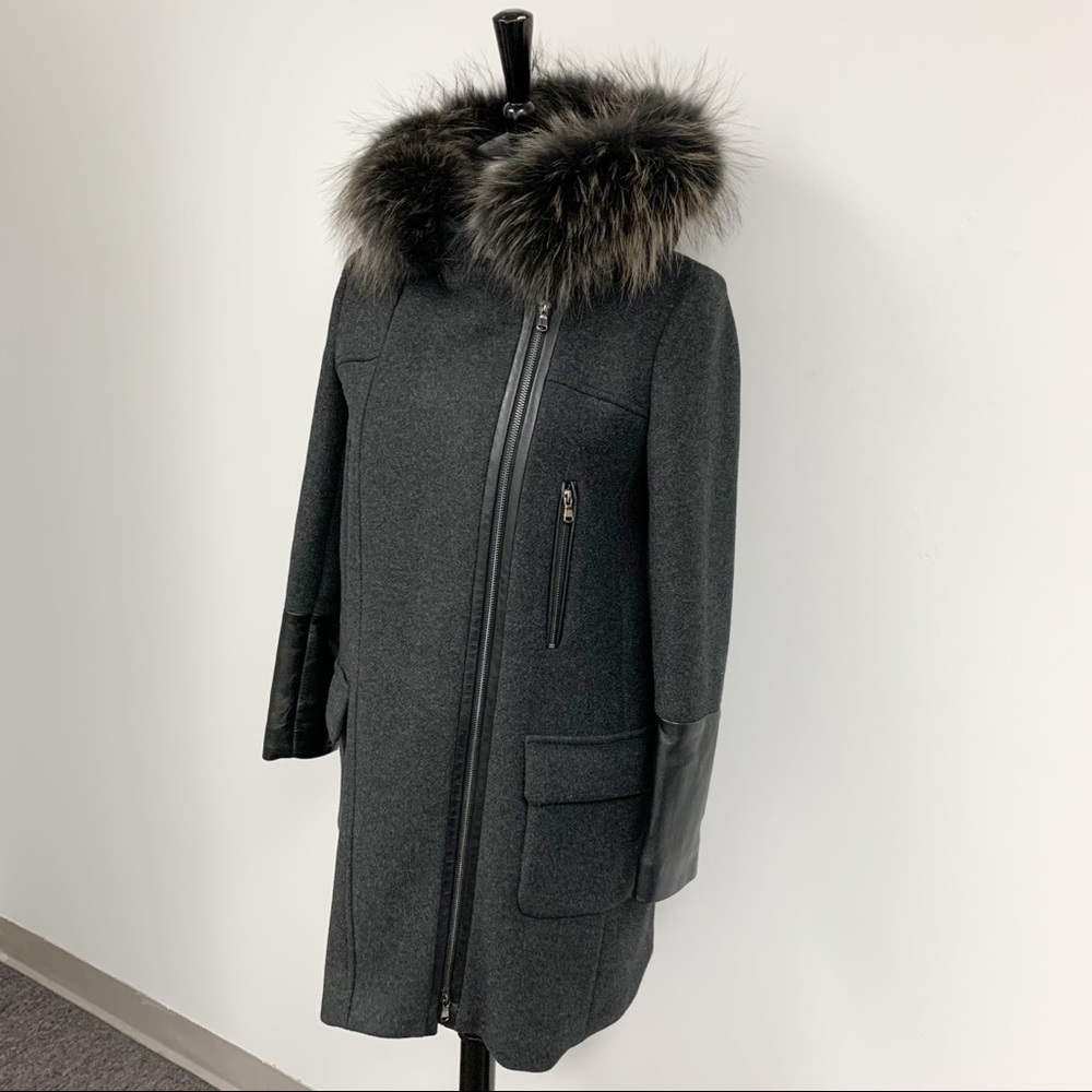 Zapa Paris wool Coat with fur trimmed hood Sz 40 8 - Picture 3 of 13